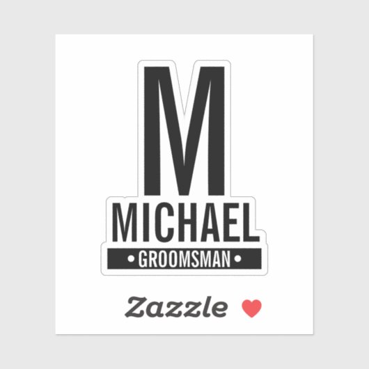 Sticker Monogramme et nom du Groomsman personnalisé (Feuille)