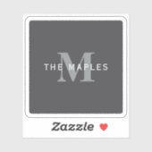 Sticker Monogramme et nom gris foncé moderne (Feuille)