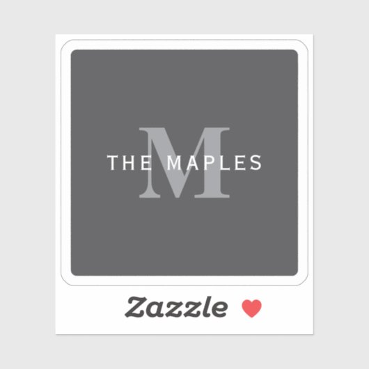 Sticker Monogramme et nom gris foncé moderne (Feuille)