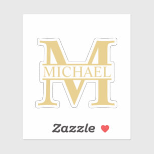 Sticker Monogramme et nom personnalisé blanc et or