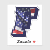 Sticker Monogramme F American Flag LETTRE F INITIALE USA (Feuille)