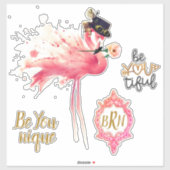 Sticker Monogramme Flamant rose "Be You tik" Steampunk Vin (Feuille)
