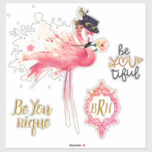 Sticker Monogramme Flamant rose "Be You tik" Steampunk Vin
