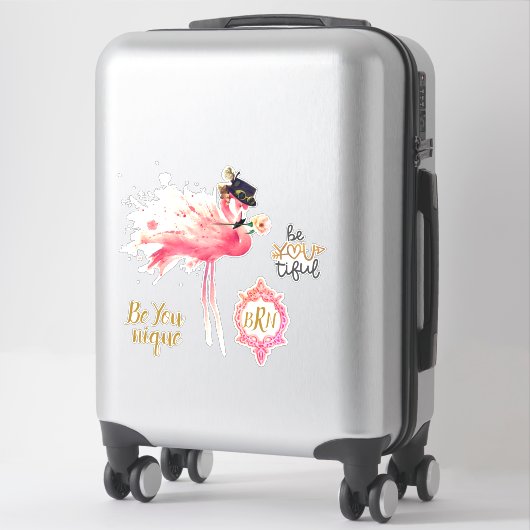 Sticker Monogramme Flamant rose "Be You tik" Steampunk Vin (Sur valise)