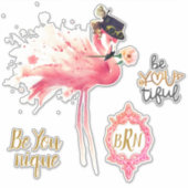 Sticker Monogramme Flamant rose "Be You tik" Steampunk Vin (Devant)