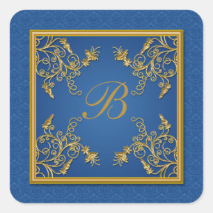 Sticker Monogramme Floral Bleu et Or