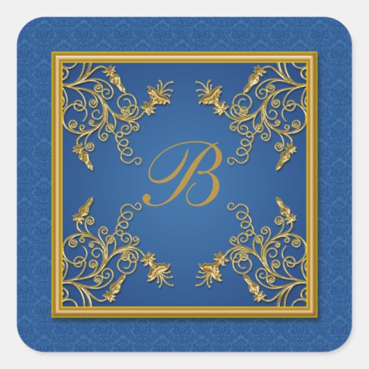 Sticker Monogramme Floral Bleu et Or (Devant)