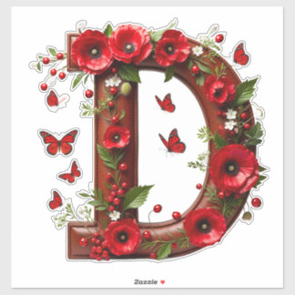 Sticker 🌺 Monogramme Floral D Cadeaux de Nom Personnalisé