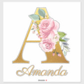 Sticker Monogramme Floral Lettre initiale A Nom personnali (Feuille)