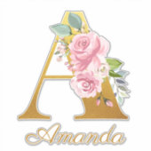 Sticker Monogramme Floral Lettre initiale A Nom personnali (Devant)
