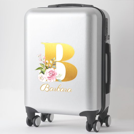 Sticker Monogramme floral Lettre initiale B Nom personnali (Sur valise)