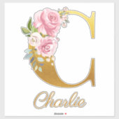 Sticker Monogramme floral Lettre initiale C Nom personnali (Feuille)