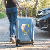 Sticker Monogramme floral Lettre initiale C Nom personnali (Valise Insitu)