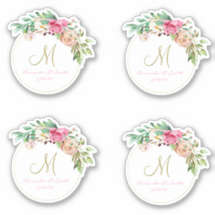 Sticker Monogramme floral mariage coupé Wreath