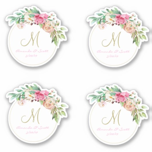 Sticker Monogramme floral mariage coupé Wreath (Devant)