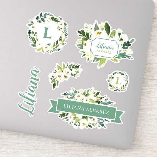 Sticker Monogramme floral vert doux (Détail)