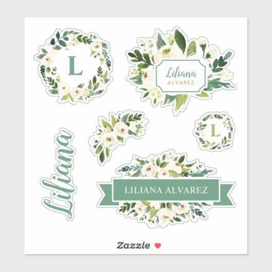 Sticker Monogramme floral vert doux (Feuille)