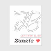 Sticker Monogramme Gris Blanc Clou Calligraphie Script (Feuille)