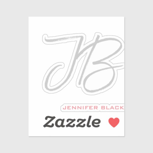 Sticker Monogramme Gris Blanc Clou Calligraphie Script (Feuille)