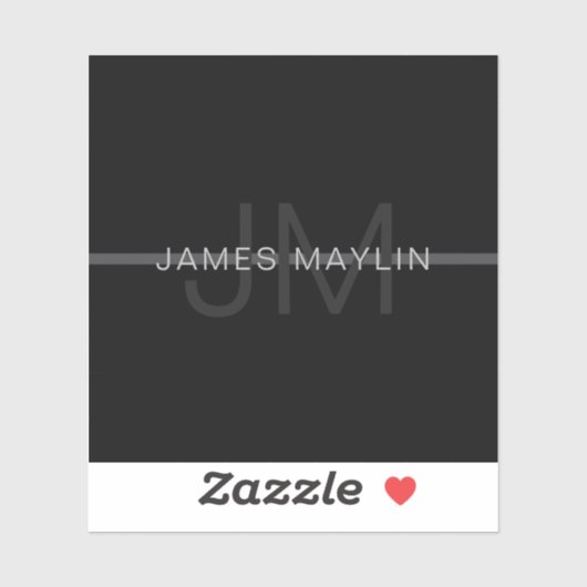 Sticker Monogramme gris foncé, nom et bande géométrique (Feuille)