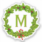 Sticker Monogramme Holly Berry Wreath Cuisine simple (Recto)