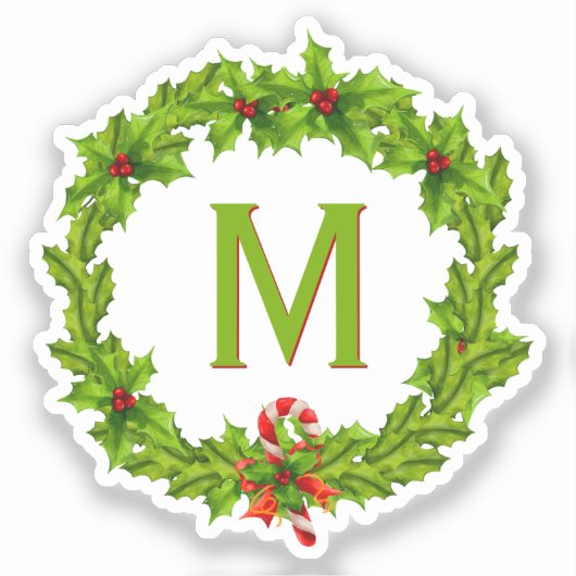 Sticker Monogramme Holly Berry Wreath Cuisine simple (Recto)