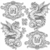 Sticker Monogramme Imaginaire Dragon Médiéval Cadres Ornat (Devant)