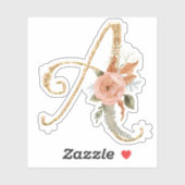Sticker Monogramme Initial A Parties scintillant Or Peony  (Feuille)