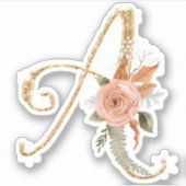 Sticker Monogramme Initial A Parties scintillant Or Peony  (Devant)