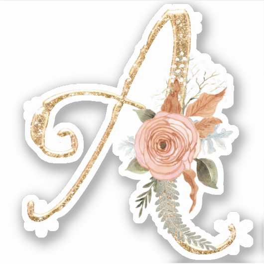 Sticker Monogramme Initial A Parties scintillant Or Peony (Devant)