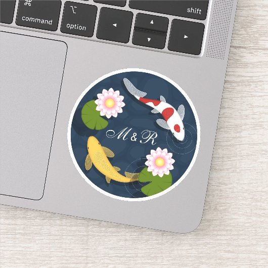 Sticker Monogramme initial de l'étang de poisson koi japon (Détail)