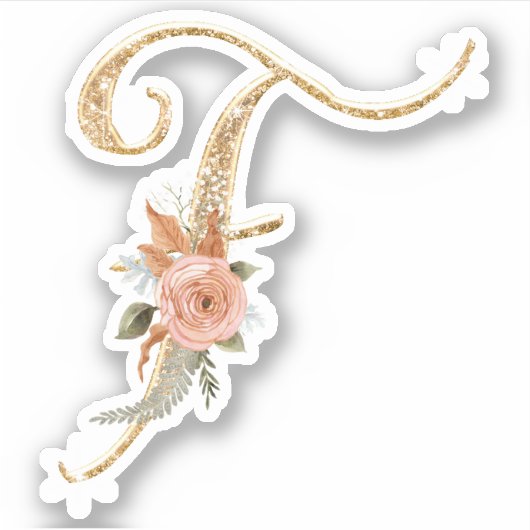 Sticker Monogramme initial F Parties scintillant or Peony  (Devant)