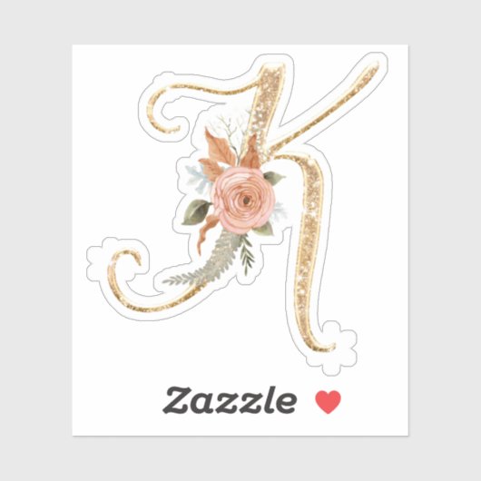 Sticker Monogramme initial K Parties scintillant or Peony  (Feuille)