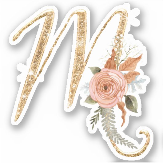 Sticker Monogramme initial M Parties scintillant or Peony  (Devant)