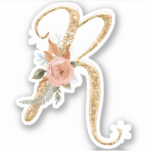 Sticker Monogramme initial R Parties scintillant or Peony  (Devant)