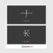 Sticker Monogramme Initiale + Nom Masculin Noir et Blanc (Feuille)