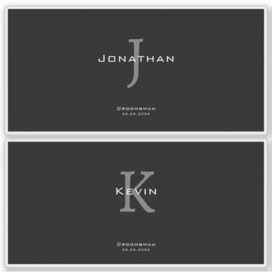 Sticker Monogramme Initiale + Nom Masculin Noir et Blanc (Devant)