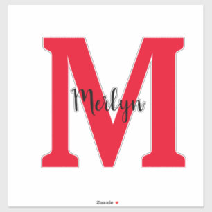 Sticker Monogramme Initiales Noir Rouge Nom personnalisé C