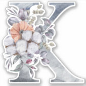 Sticker Monogramme K Aquarelle Bleu Floral Initial K (Devant)