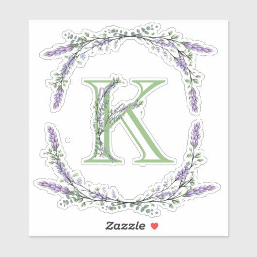 Sticker Monogramme K Lavande Eucalyptus (Feuille)