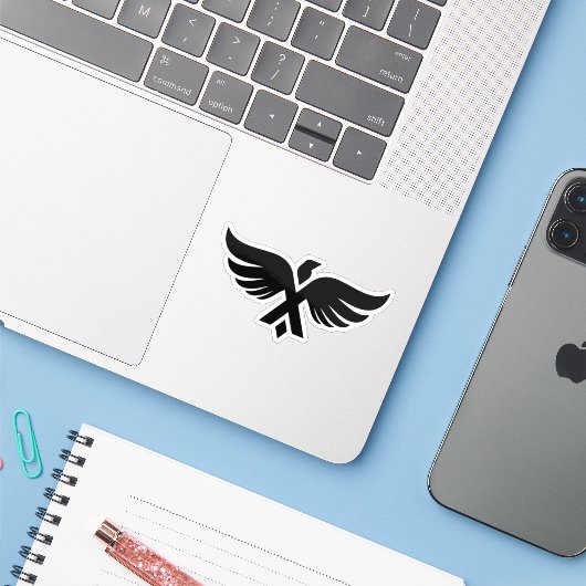 Sticker Monogramme lettre X aile (Ordinateur portable avec iPhone)