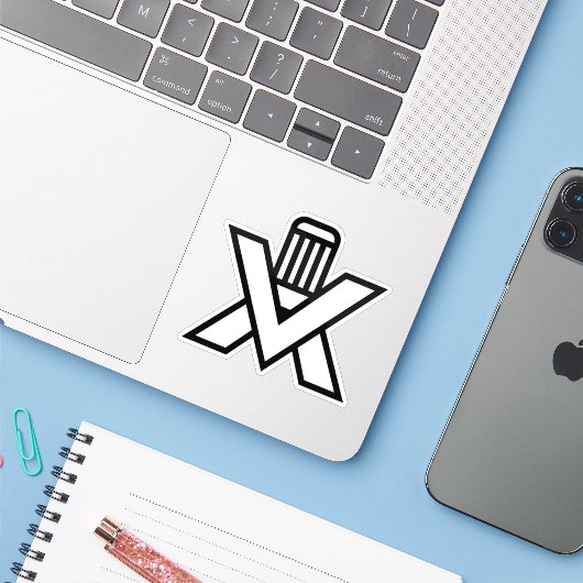 Sticker Monogramme lettre X avec crayon (Ordinateur portable avec iPhone)