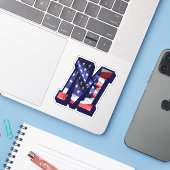 Sticker Monogramme M American Flag LETTRE M INITIALE USA (Ordinateur portable avec iPhone)