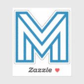 Sticker Monogramme M bleu moderne, contour géométrique (Feuille)