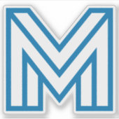 Sticker Monogramme M bleu moderne, contour géométrique (Devant)