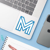 Sticker Monogramme M bleu moderne, contour géométrique (Ordinateur portable avec iPhone)