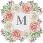 Sticker Monogramme M Mariage Aquarelle Rose Floral Wreath (Devant)