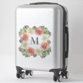 Sticker Monogramme M Mariage Aquarelle Rose Floral Wreath (Sur valise)