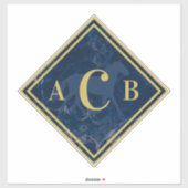 Sticker Monogramme Marbré Marine + Tronc à cheval d'or (Feuille)