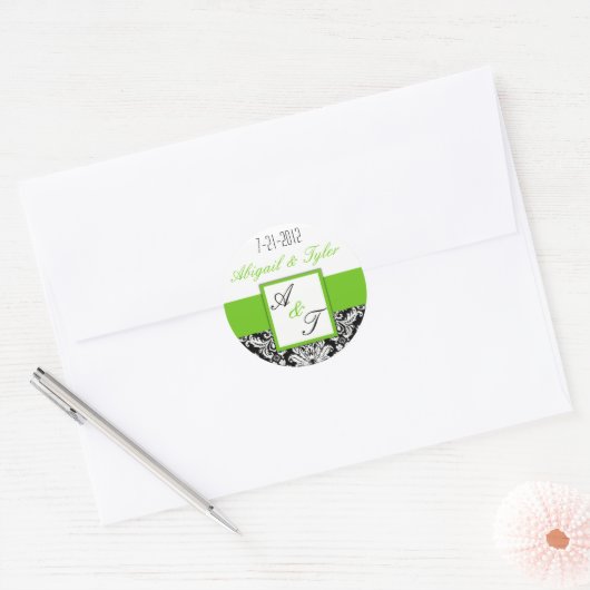 Sticker Monogramme Mariage noir vert (Enveloppe)